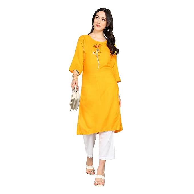 Women's Yellow Kurti with White Palazzo | Elegant Ethnic Set | Soft Cotton Fabric | Sizes M, L, XL