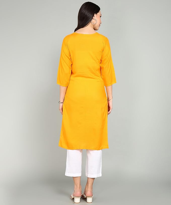 Women's Yellow Kurti with White Palazzo | Elegant Ethnic Set | Soft Cotton Fabric | Sizes M, L, XL