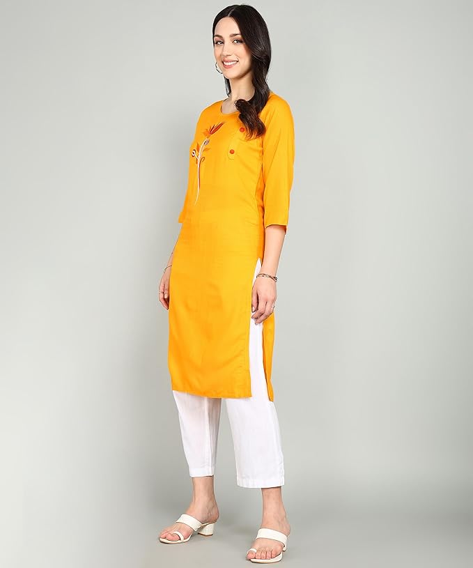 Women's Yellow Kurti with White Palazzo | Elegant Ethnic Set | Soft Cotton Fabric | Sizes M, L, XL